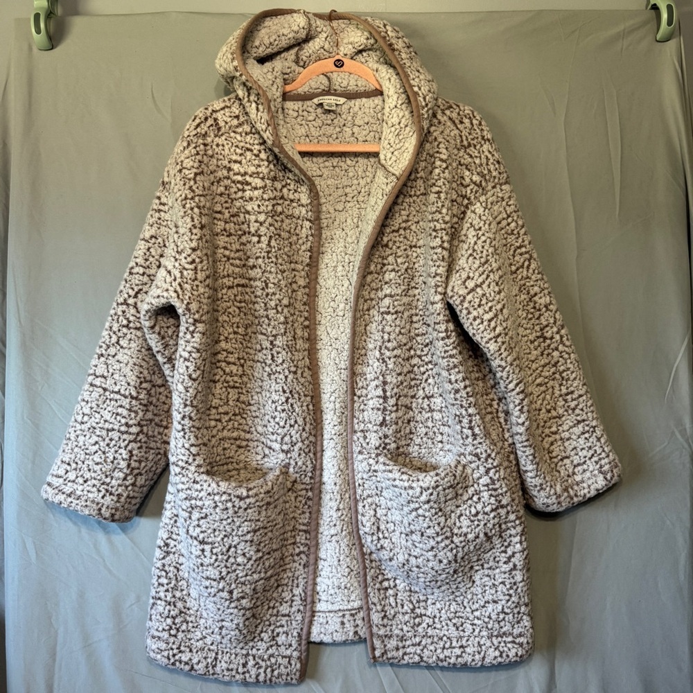 American Eagle Womens Sherpa Hooded Cardigan Medium Oversized Cozy Lounge Comfy - Picture 1 of 8